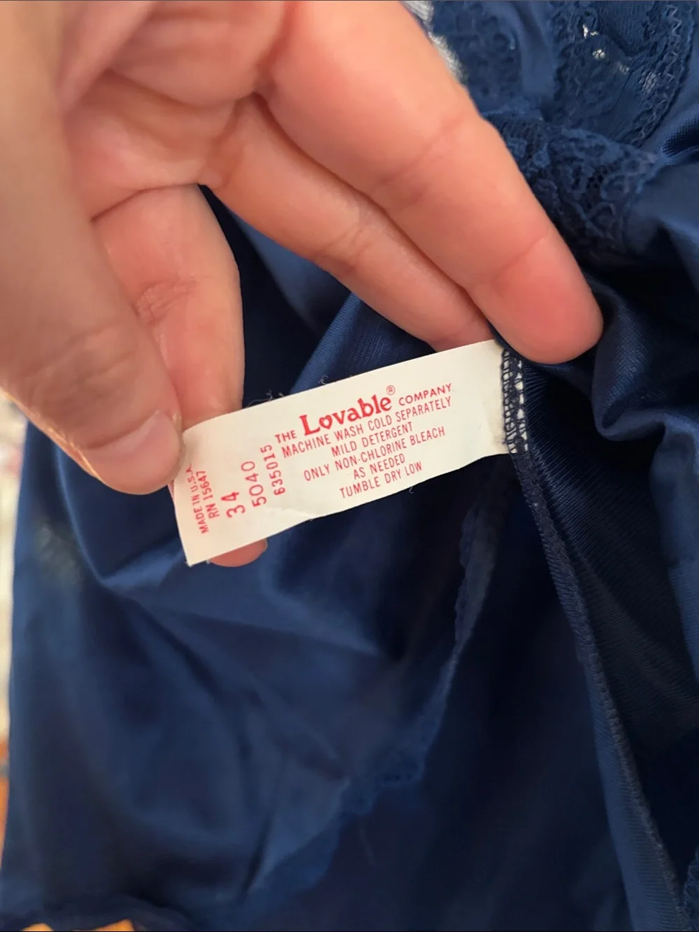🎀Vintage🎀 “Lovable” Navy Blue Satin Lace Cami Size 34
